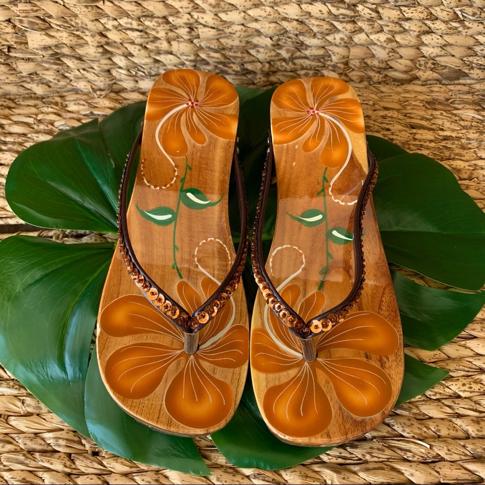 Beautiful Hand Painted Wooden Sandals